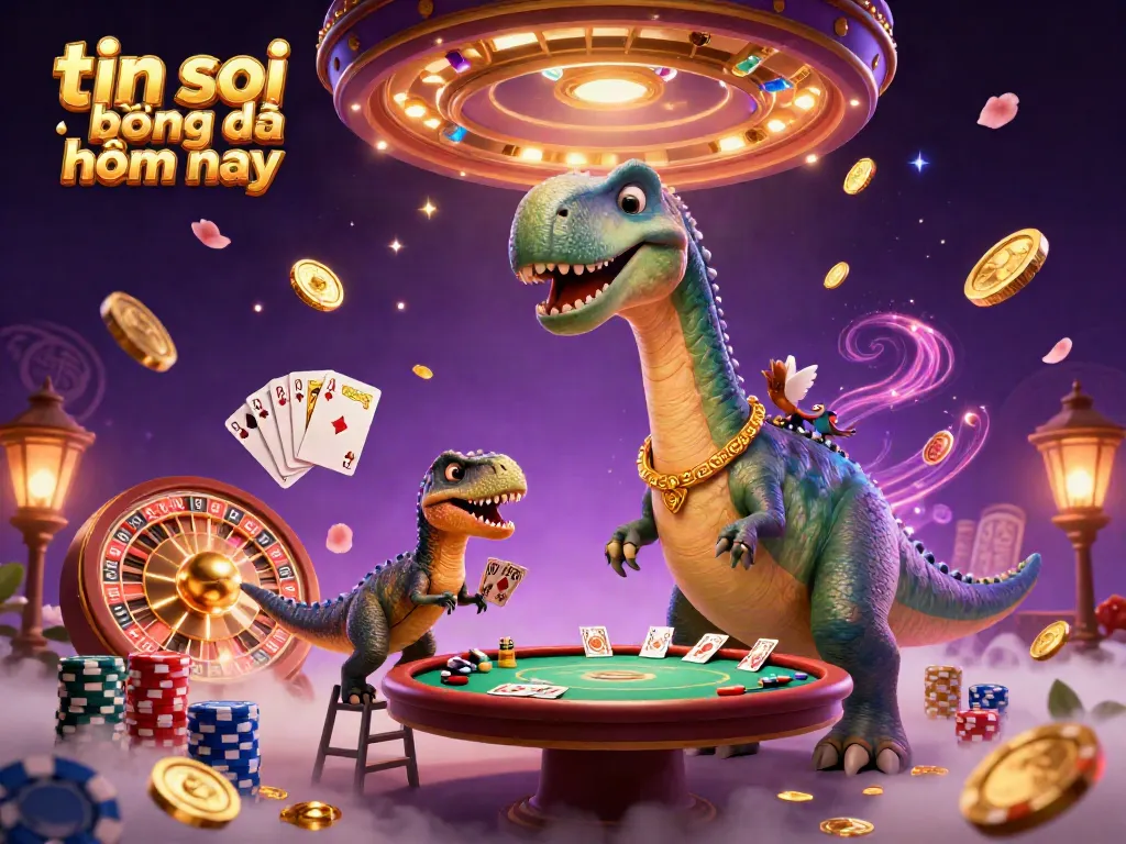 Engaging scene of "tin soi kèo bóng đá hôm nay" with dynamic casino elements, showcasing a playful dinosaur theme.