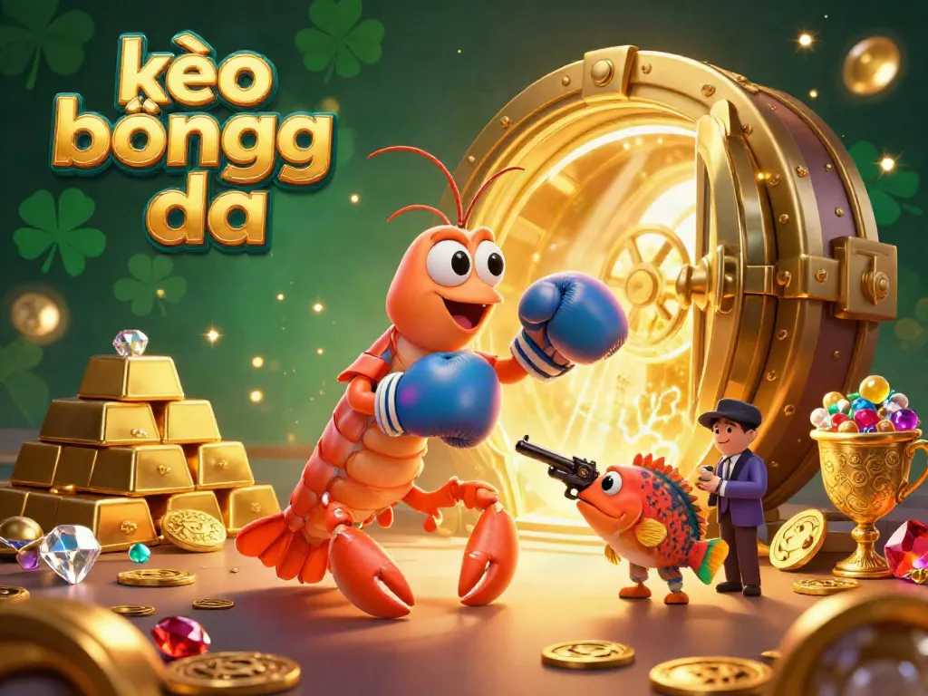 Engage with kèo bóng đá as dynamic characters bring the thrill of sports betting to life in a treasure-filled scene.