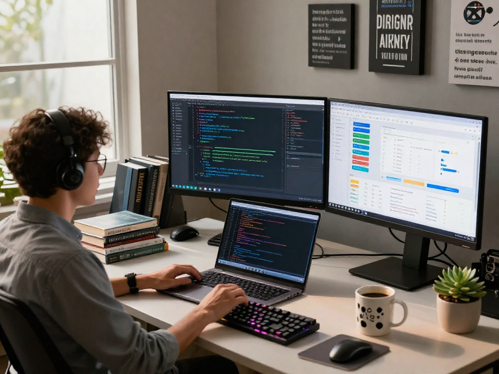Software engineer analyzing NSFW AI algorithms in a modern office environment