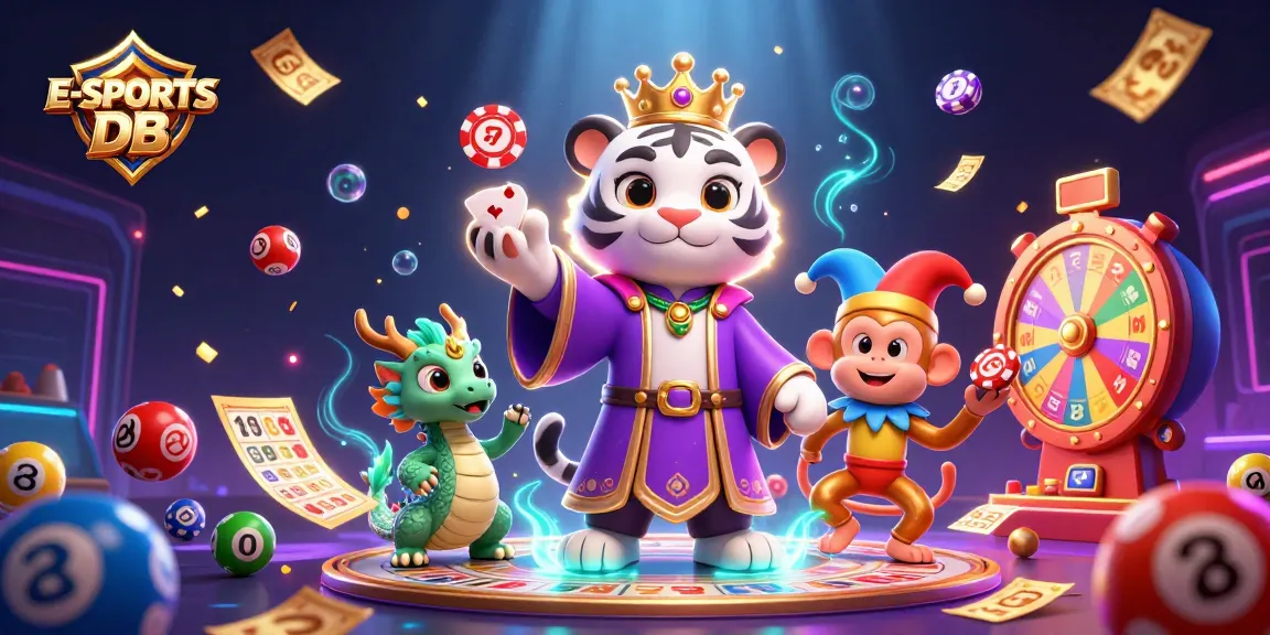 E-SPORTS DB showcases vibrant casino elements in a cheerful animated scene, reflecting excitement and winning potential.