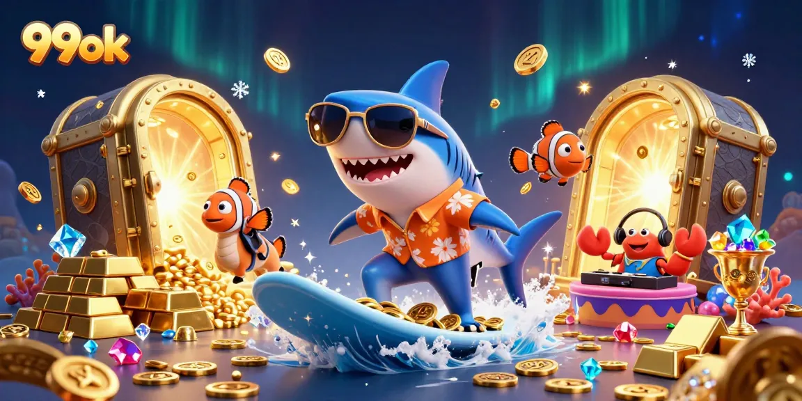 Engage with 99ok casino thrills through a vibrant underwater-themed digital illustration.
