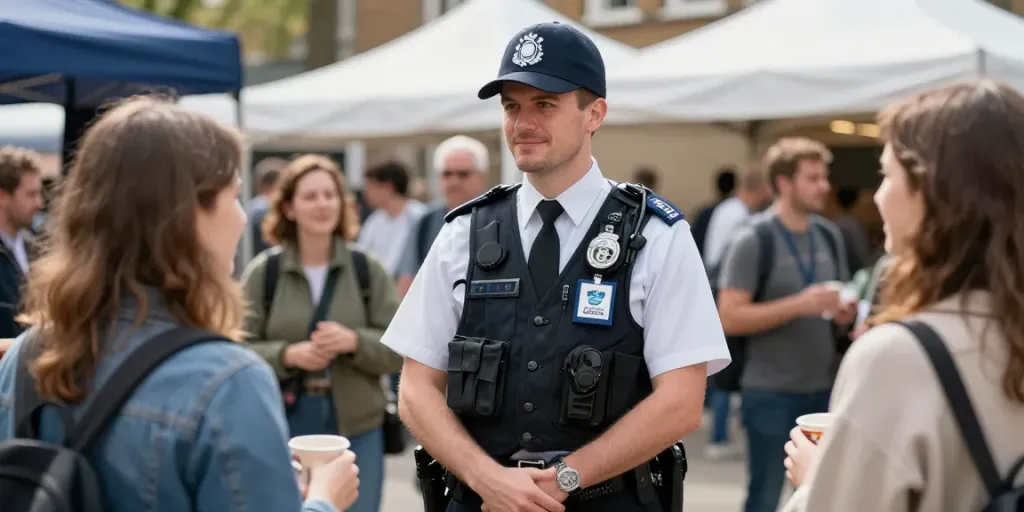 Security Guard providing professional service at a community event, ensuring local safety.