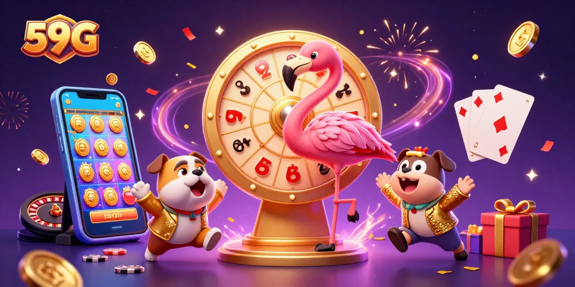 Experience the excitement of 59G with a dynamic casino scene featuring winning moments and vibrant gaming elements.