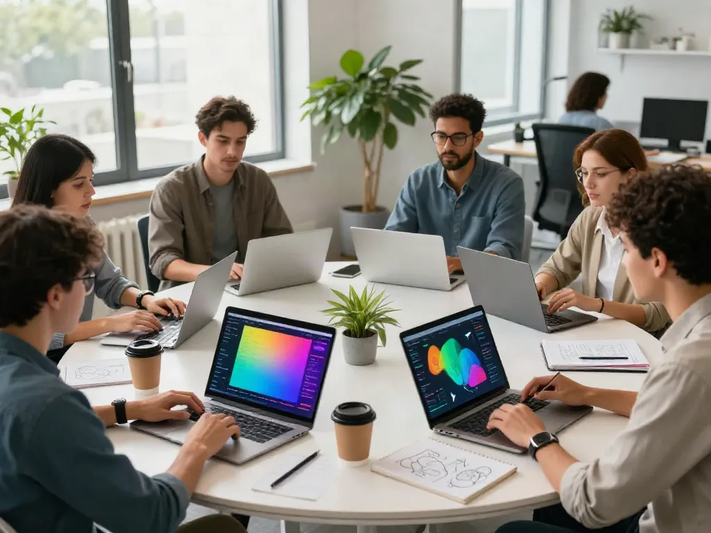 Team collaborating in a modern office on Paid Ads Management strategies with analytics displayed.