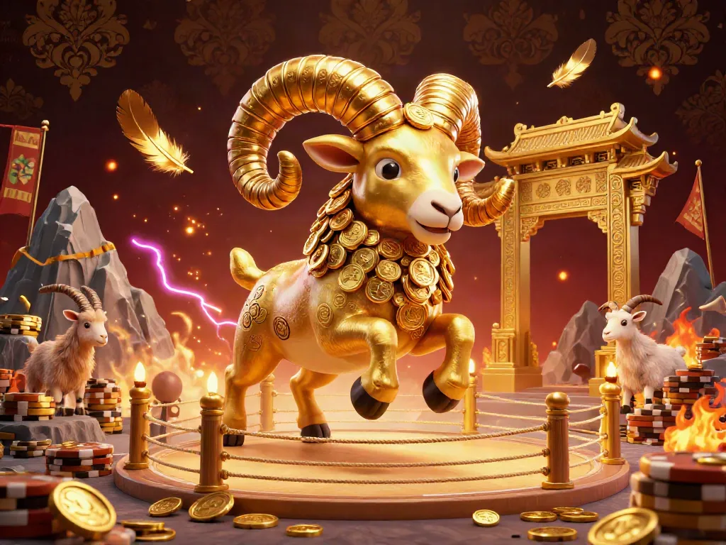 Engage in the vibrant action of Sunwin with dynamic golden ram and casino-themed elements.
