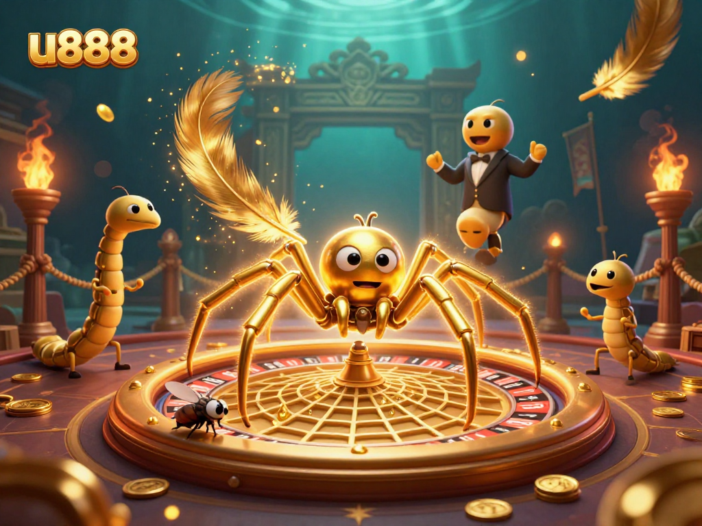 Engage with u888's thrilling roulette scene featuring a golden spider dealer.